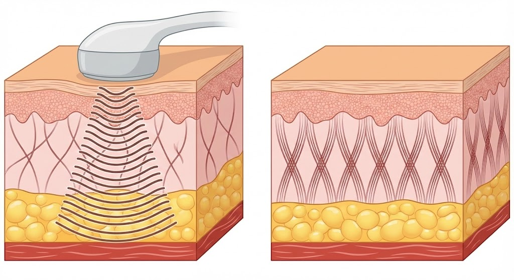 ラジオ波/超音波を用いたリフトアップの仕組み図