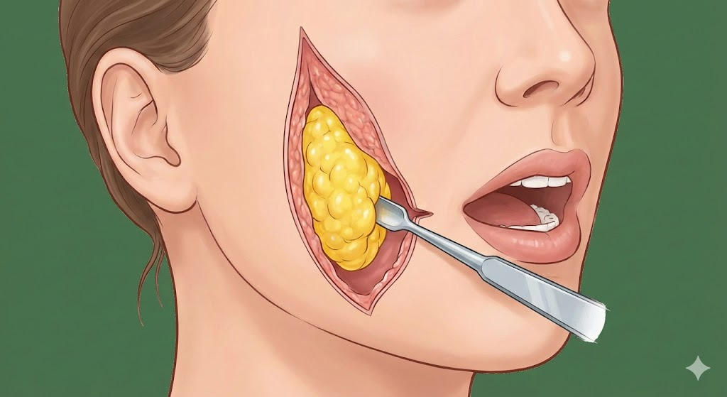 ベビーファットの口腔内脂肪吸引の仕組み図
